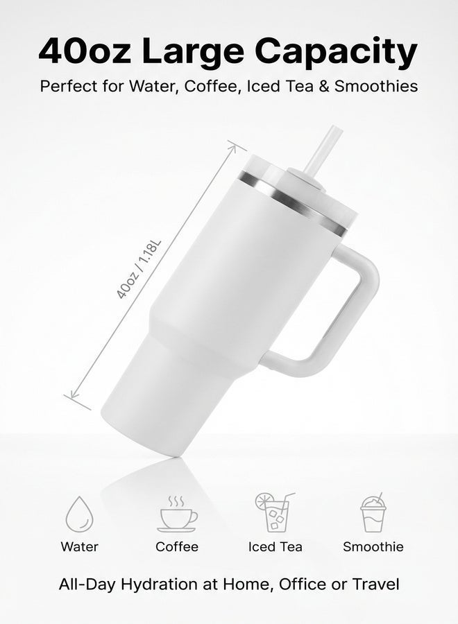 Stanley 40oz Quencher H2.0 Tumbler White – Tumbler with Straw, Stainless Steel Vacuum Insulated Mug with FlowState Lid & Straw, Reusable Bottle for Cold & Hot Drinks, Stanley Mug - Image 4